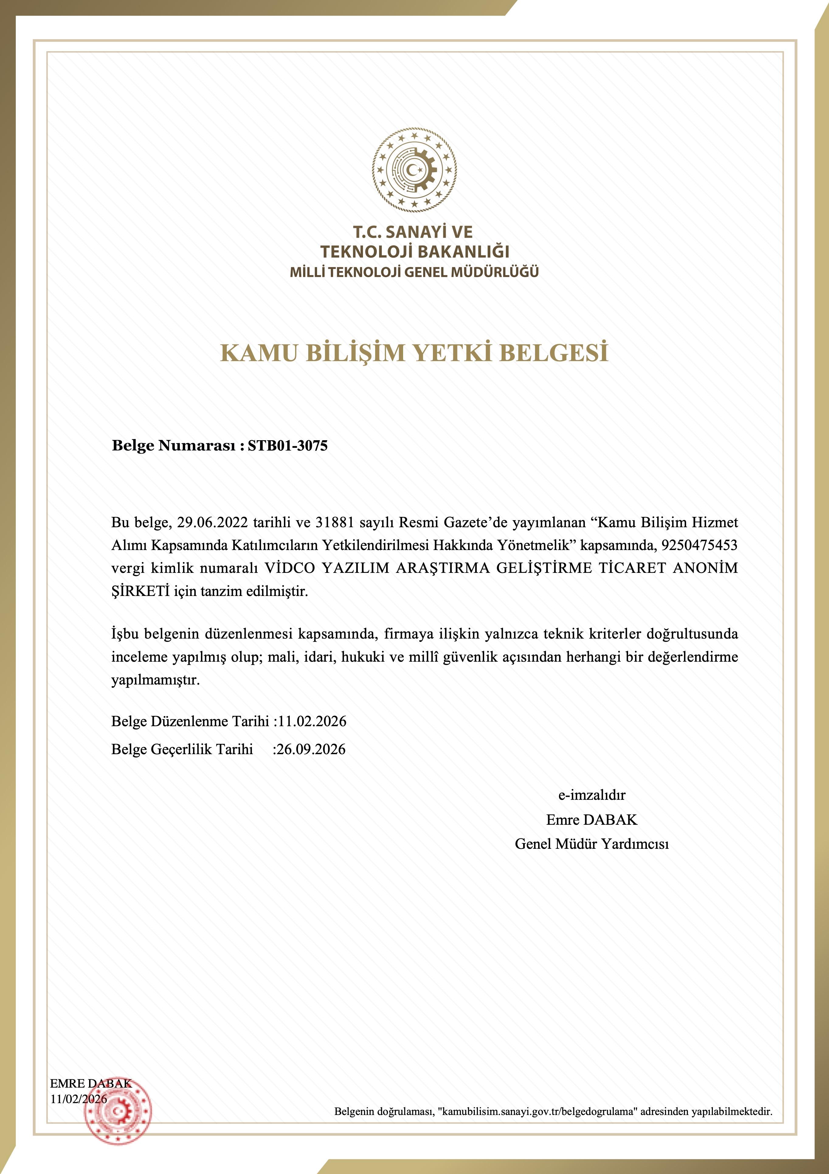 KAMU BİLİŞİM YETKİ BELGESİ