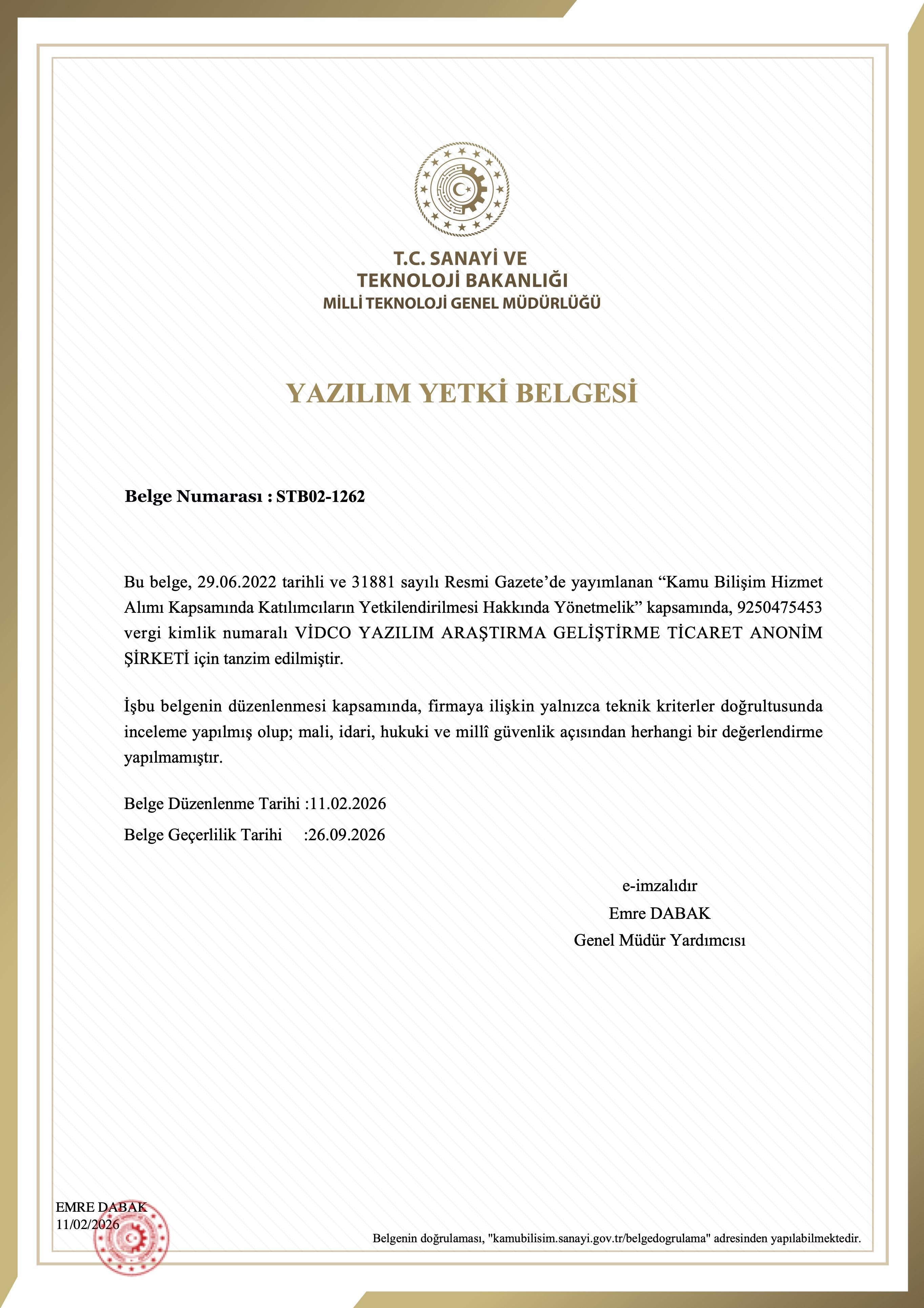 YAZILIM YETKİ BELGESİ